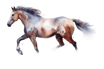 horse watercolor aquarelle drawing doing mustang young jogging dogtrot painting - obrazy, fototapety, plakaty