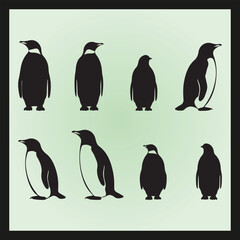 Obraz premium Penguin silhouette set Clipart on a hex color background