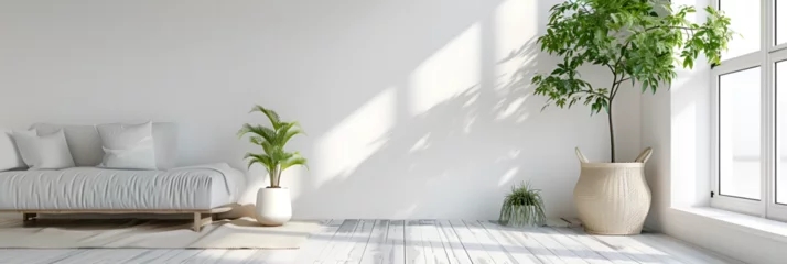 Poster Scandinavian minimalistic home with light white interior, elegant simplicity for modern living and Generative AI © Sheraz