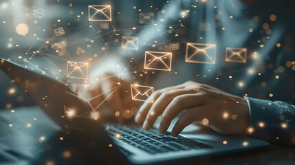 Email Marketing Concept: Company Sending Many E-mails, Boost Your Business Outreach and Engagement with Effective Email Strategies, Generative AI