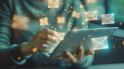 Email Marketing Concept: Company Sending Many E-mails, Boost Your Business Outreach and Engagement with Effective Email Strategies, Generative AI - obrazy, fototapety, plakaty