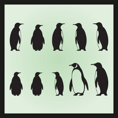 Obraz premium Penguin silhouette set Clipart on a hex color background
