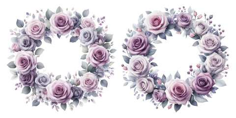 Purple rose wreath watercolor illustration material set