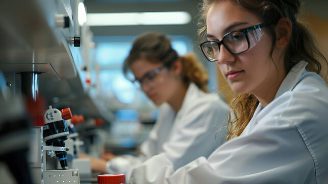Title: Engineering students working in the lab, innovative research and experimentation in STEM education, Generative AI

