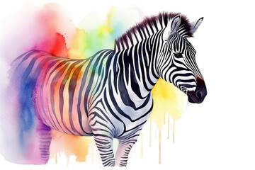animal watercolor drawing rainbow zebra