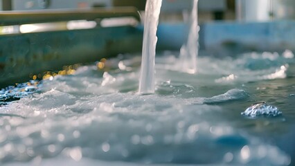 A mixing vessel at a chemical manufacturing plant stirring together a precise blend of waste treatment chemicals that will enhance the efficiency and sustainability of sewage