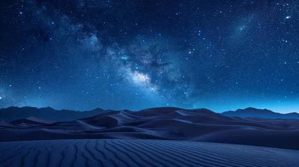 Crédence de cuisine en verre imprimé Blue nuit Sapphire star desert with a night sky so clear the stars look like sapphires scattered across a vast tranquil desert landscape