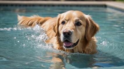 Golden retriever dog in the swimming pool