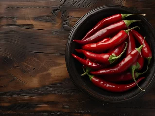 Photo sur Aluminium Piments forts red hot chili peppers bowl on wooden background