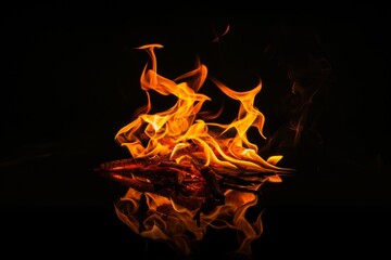 Fire flames on a black background, an abstract concept of passion and energy - obrazy, fototapety, plakaty