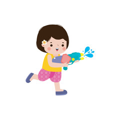 Songkran festival kid thai Traditional enjoy splashing water Thailand New Year Day Vector Illustration template Thailand concept on white background