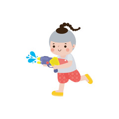 Songkran festival kid thai Traditional enjoy splashing water Thailand New Year Day Vector Illustration template Thailand concept on white background
