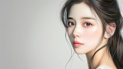 a beautiful young asian lady show her desirenon her face, portrait, photorealistic style
