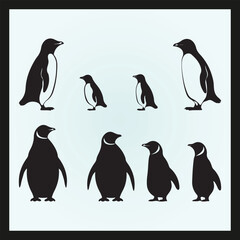 Naklejka premium Penguin silhouette set Clipart on a hex color background