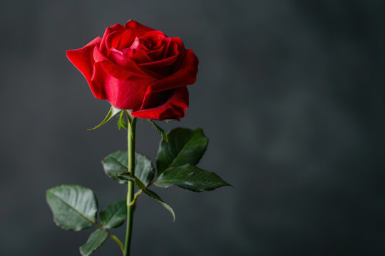 Red Rose On An Unusual Black Background For Design And Background Is Created Using Artificial Intellect
