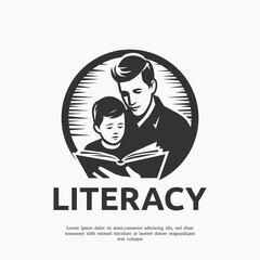 Literacy Legacy Logo design template. A man reading to a child, suitable for education, parenting, and family-themed designs. Ideal for illustrating literacy or storytelling concepts.