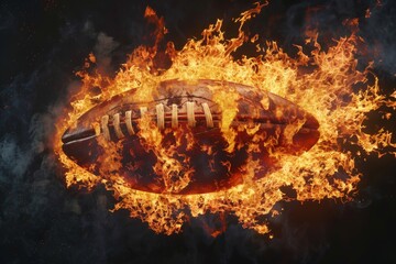 large fire in the shape of an American football on a black background