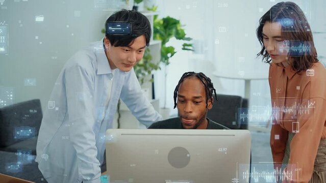 Group of multinational people meeting in office and digital technology concept.