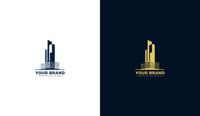 Obraz premium Modern apartment building logo. Office building, business, hotel, real estate icon. Vector illustration template design