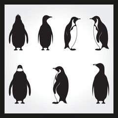 Obraz premium Penguin silhouette set Clipart on a hex color background