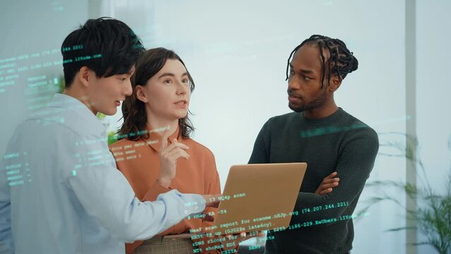 Group of multinational people meeting in office and digital technology concept.