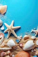 Fototapeta na wymiar Beach scene with starfish and shells on sand