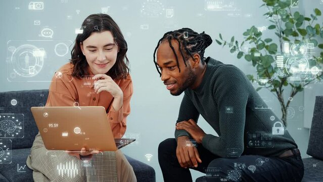 Group of multinational people meeting in office and digital technology concept.