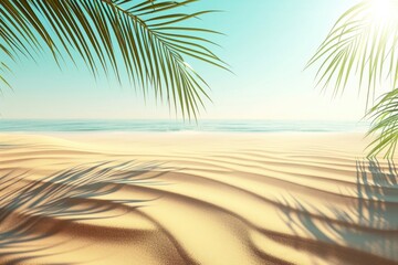 Fototapeta na wymiar Beach scene with palm trees and blue sky