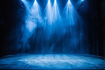 An empty theater stage with classic backdrop decoration illuminated by spotlights for an opera performance - obrazy, fototapety, plakaty