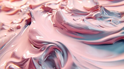 Pink and white swirl of paint, with shiny and reflective surface