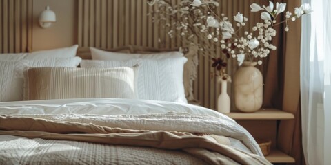 Bed with white comforter and pillows