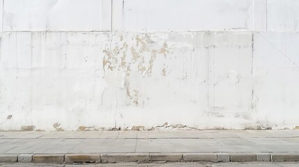 Blank white plaster wall in urban setting, perfect for copy space and advertising mockups in city environments