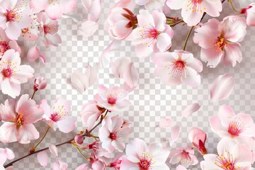 cutout on transparent png background of cherry blossom flowers and petals