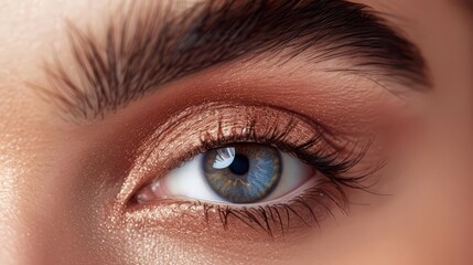 Obraz premium Close-up macro shot of a beautiful female eye with natural makeup and long lashes