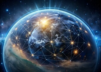 The planet Earth from outer space is covered by the internet network