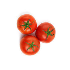 Tomatoes, closeup and studio for health, wellness or organic diet on countertop. Fruit, nutrition or produce for eating, gourmet and meal or cuisine with vitamins with high angle on white background