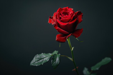 Naklejka premium Red Rose On An Unusual Black Background For Design And Background Is Created Using Artificial Intellect