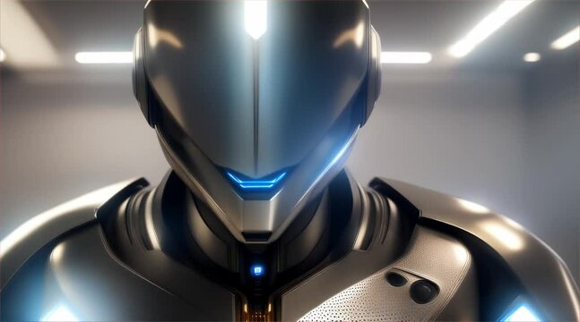 Sophisticated robot in a futuristic setting, digital 3D modeling