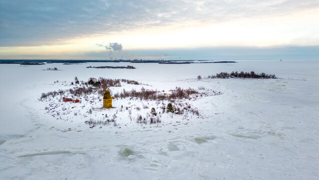 Tasku island in Raahe during winter time. The beacon tower was built in 1853.