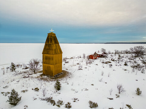 Tasku island in Raahe during winter time. The beacon tower was built in 1853.