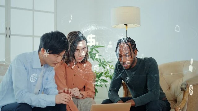 Group of multinational people meeting in office and communication network concept.