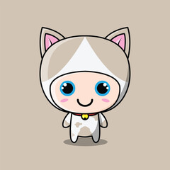 Cute Cat Character White Beige