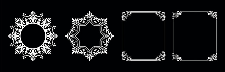 Set of decorative frames Elegant vector element for design in Eastern style, place for text. Floral black and white borders. Lace illustration for invitations and greeting cards.