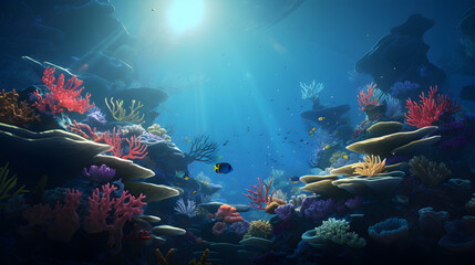 Fototapeta na wymiar Underwater Odyssey: An Immersive CG Portrait of Marine Life in its Pristine Environs