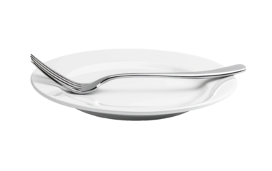 Fork Resting on a White Plate isolated on transparent Background