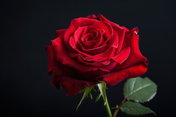Red Rose On An Unusual Black Background For Design And Background Is Created Using Artificial Intellect