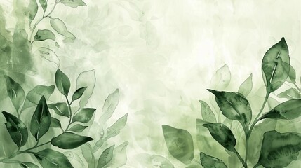 Soft green watercolor wash background with abstract foliage elements