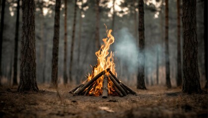 森　焚き火　キャンプ　アウトドア　レジャー