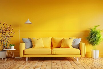 Yellow living room interior with free space
