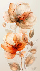 Elegant Transparent Floral Artwork in Warm Pastel Tones
